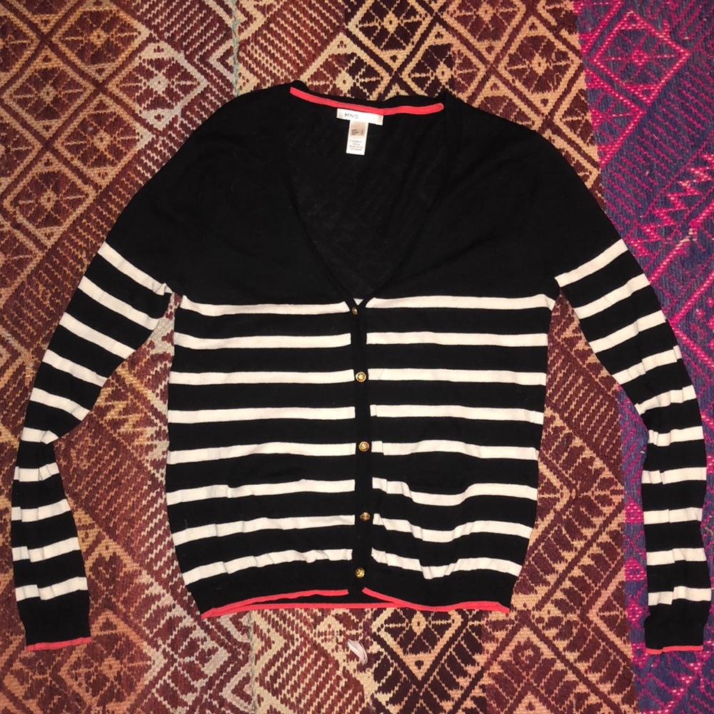Black and Cream Striped Cardigan Mango